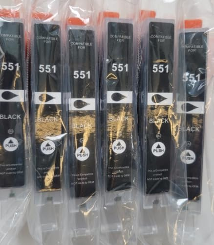 D&C 6X dünne BK Druckerpatronen Kompatibel für Canon CLI-551 BK XL für Canon Pixma MG7150 MG7550 iP7200 iP7250 MG5400 Series MG5450 MG5550 MG5650 MG5655 MX725 MX920 iP8750