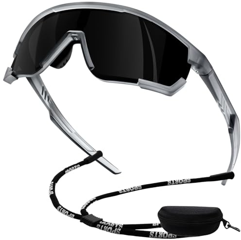 KANASTAL Veloci Occhiali da Sole Neri Ciclismo Sportivi Polarizzati Uomo Donna UV400 Montagna Scuri Avvolgenti mtb Grandi Black Cycling Sunglasses per Ciclista Corsa Guida Golf -Montatura Grigi