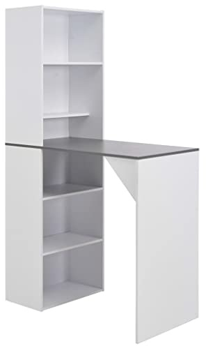 Tavolo da bar con armadio, bianco, 115 x 59 x 200 cm, per bevande, cucina, sala da pranzo, grande armadietto in legno, telaio a forma di L, stabile e durevole