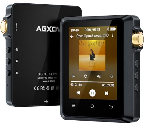 AGXOV 64GB Hi Res Lettore MP3 con Bluetooth 5.3, Lettore Musicale Digitale Ad Alta Risoluzione DSD Senza Perdita di Dati con touchscreen da 2,8