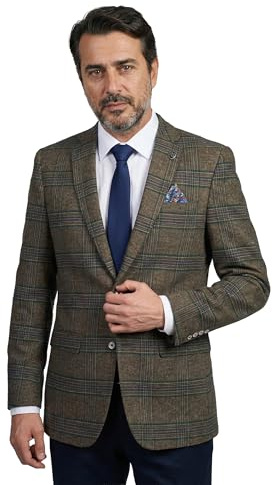SIRRI Blazer de Mezcla de Lana a Cuadros Ventana para Hombre, Corte Entallado, Chaqueta Formal Elegante Verde
