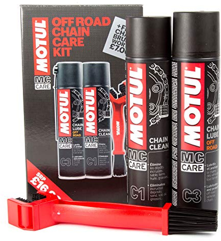 Motul - Kit con lubrificante/detergente per la pulizia della catena + spazzola, per moto da fuoristrada
