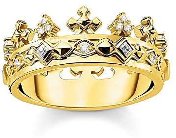 Thomas Sabo Femme Bague Couronne Or Argent Sterling 925, Doré Or Jaune 18 Carats TR2302-414-14