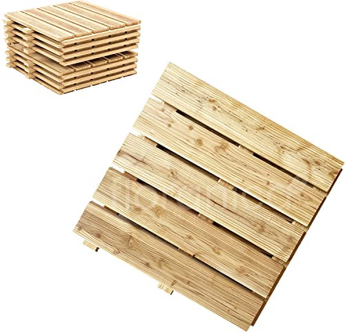 Floranica Piastrelle per terrazza in Legno 1 Pezzi 50x50 cm Legno di larice impregnato Naturale Pavimento per Sauna terrazza o Balcone Piastrelle di Legno in Giardino Superficie fresata Prodotto UE