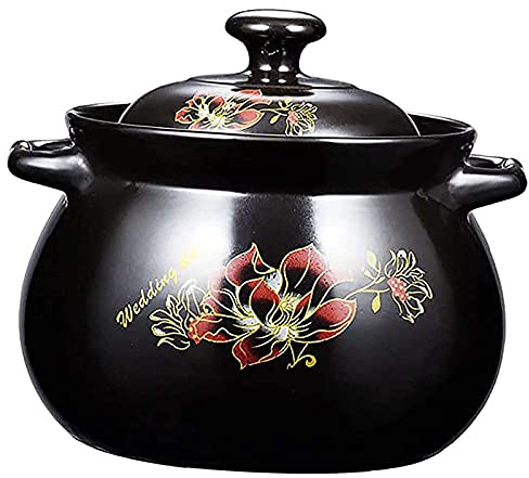 Terracotta Cooking Pots, Ceramic Casserole Pot Non Stick Stock Pot,Casserole, Clay Pot for Cooking, Oven Safe, Stone Pot Made of Natural Clay, Traditional Crafts,Black,7.3L