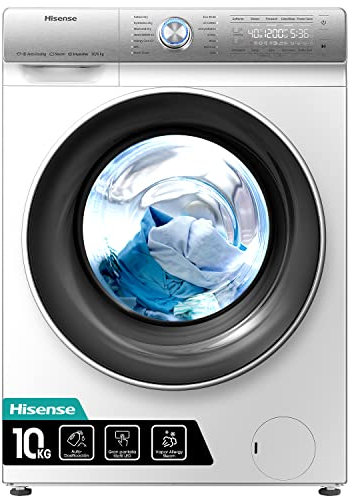 Hisense WDQR1014EVAJM Freestanding 10 KG Front Load Washer Dryer Auto Dosing Steam Wash Big LED Touchscreen 1400 RPM 10 kg/6 kg Load White Energy Rating E