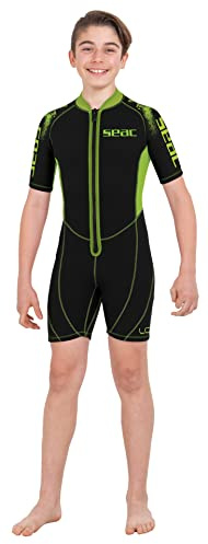 Seac Unisex-Youth Look Kid Neoprenshorty zum Schnorcheln, Tauchen und für Wasseraktivitäten für Kinder, 2,5 mm Neopren, schwarz/grün, 11 Jahren