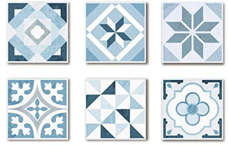 Posavasos Set de 6 ud Tamaño 10x10 cm con Estampado Original Tacto Blando y Suave de 2 mm de Grosor (10 cm, Eileen Azul)