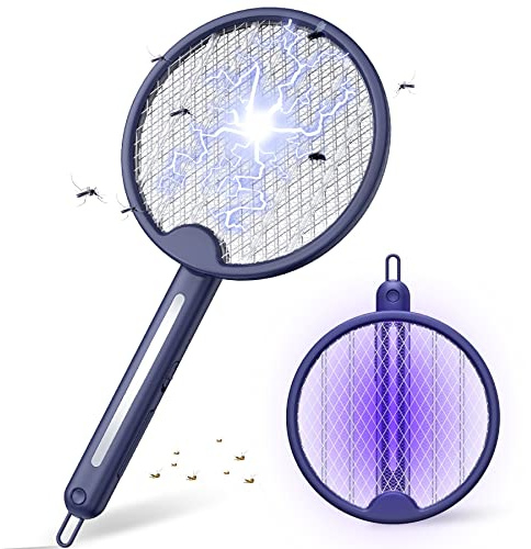 CONOPU Elektrische Fliegenklatsche 4000V Fliegenpatschern Klappbare Insektenfalle Fliegenfänger mit 1200mAh Akku USB extra Stark für Mücken Insekten mit UV/LED Licht 2 Schutzgitter, weiß