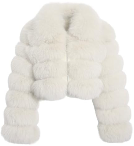 loveimgs Women Fluffy Faux Fur Coat Cropped Jacket Puffer Jacket Zip Up Winter Warm Fuzzy Teddy Jacket (Medium,White02)