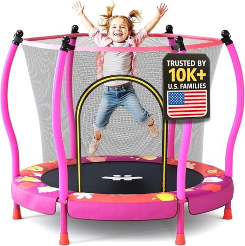 Happin® Trampoline d'intérieur et d'extérieur de 139,7 cm, mini trampoline ultra sûr pour enfants avec filet de sécurité, cadeau d'anniversaire, jeu interactif
