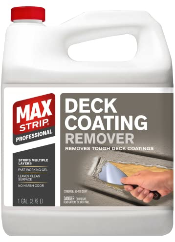 Max Strip Deck Coating Remover - 1 Gallon - Professional Fast Working Gel Strips Multiple Layers - Removes Tough Deck Coatings - No Harsh Odor Leaves Surface Clean