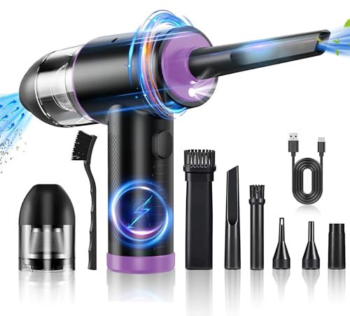 Kingcenton 2 in 1 Elektrische Staubgebläse & Staubsauger,3-Gang Klaviatur & PC Reinigungsset Druckluft,91000RPM Druckluftspray Reiniger mit 7600mah Akku,für Laptop,Tastatur,Auto,Sofa,Bürogeräte