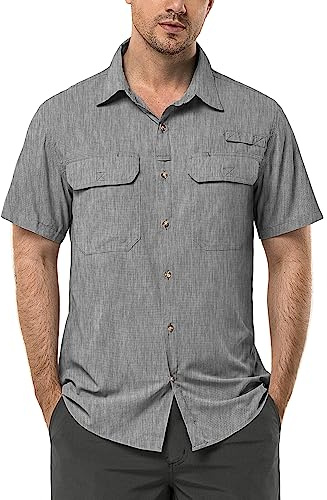 33,000ft Chemise à manches courtes pour homme - Protection UV UPF50+ - Séchage rapide - Pour les loisirs, la randonnée, la pêche, le safari, les voyages, le golf