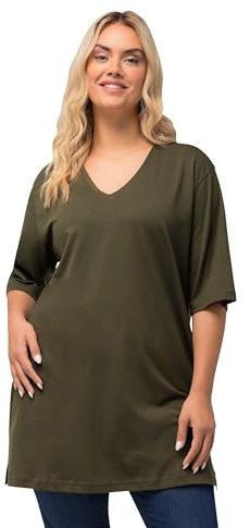Ulla Popken Damen Basic-v T-Shirt, Wald Grün, 50-52