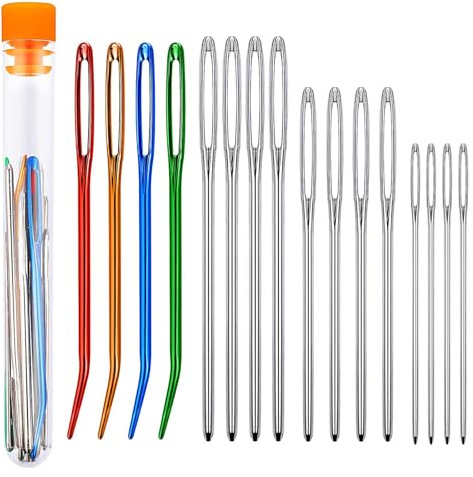 18 Pcs Aiguilles Couture Gros Chas, Pour la Laine ou le Fil, Grande Aiguille à Coudre & a Broder en Acier Inoxydable Émoussé avec Tube de Rangement Pour Broderie & Tricot