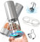 CIRCLE JOY Electric Salt and Pepper Grinder Set Rechargeable Stainless Steel Salt and Pepper Shakers with White LED Light and Storage Base, External Adjustable Coarseness for Hygienic Easy Use, Silver