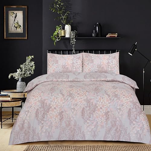PRIME LINENS Duvet Cover Set 4 Pcs Brushed Microfibre Quilt Cover Bedding Set With Pillow Cases and Extra Fitted Sheet Included (Orchids 2, Super King)