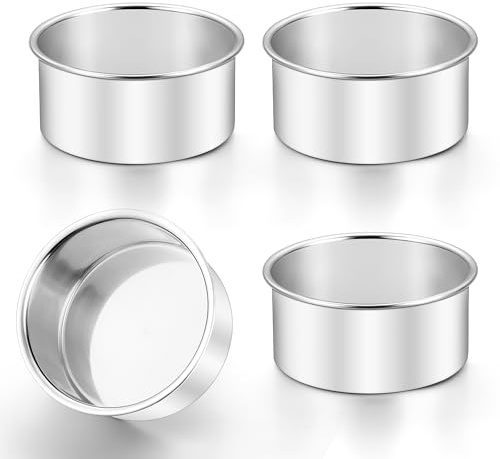 Herogo Lot de 4 moules à gâteau ronds de 10,2 cm pour pâtisserie/anniversaire/mariage/Noël, moule à gâteau en acier inoxydable poli miroir, qualité alimentaire et non toxique, passe au lave-vaisselle