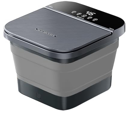 GVEFIVME Foot Spa and Massager with Heater, Dark Grey, Collapsible Bath Bowl, Temperature Control, 6 Massage Rollers, Bubbles, Vibration, Red Light Therapy, 36x39.5x24cm