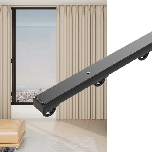 Binario Per Tende In Lega Di Alluminio Ultrasottile, Set Di Aste Per Tende Da Soffitto, Silenzioso E Facile Da Installare, Finestra Con Apertura Verso L'interno(Nero,140cm)