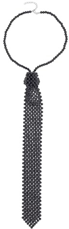 NICENEEDED Cravate à Perles Ajourées Collier de Chemise Tissé à la Main Cravate Collier de Cravate en Perles Noires Cravate en Perles Artificielles pour Femme