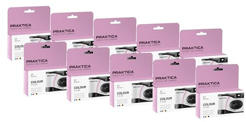 Praktica Cámara desechable de un Solo Uso, 27 Disparos, película de Color, Paquete de 10 Unidades para Bodas, reuniones, Viajes y más