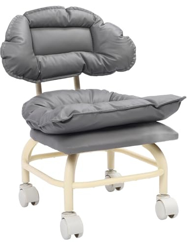 KUIDAMOS Tabouret Pivotant Gris Portable avec Dossier, pour la Maison, Le Bureau, la Salle de Sport, Le Spa, Chaise Roulante Légère pour Adultes et Enfants