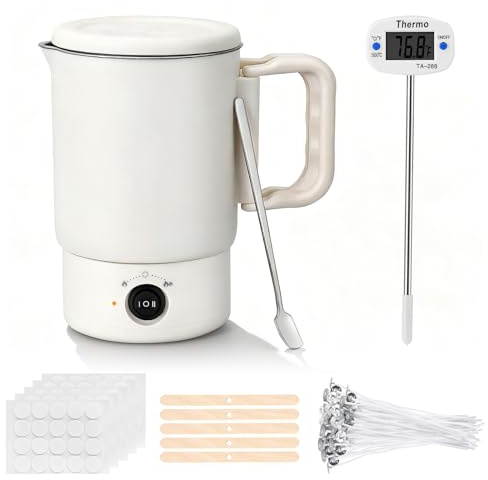 Set di fusione di cera elettrica portatile per la produzione di candele, candele fai da te, con termometro, stoppini per candele, stoppini, cucchiai per mescolare, kit per candele