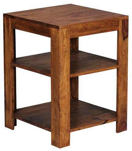 FineBuy Standregal 44 x 60 x 44 cm Sheesham Massiv-Holz Stehregal 3 Ablagen, Abstelltisch Wohnzimmer Niedrig, Ablagetisch Dunkelbraun Abstellregal Diele, Deko-Regal Tisch Flur Büro Braun