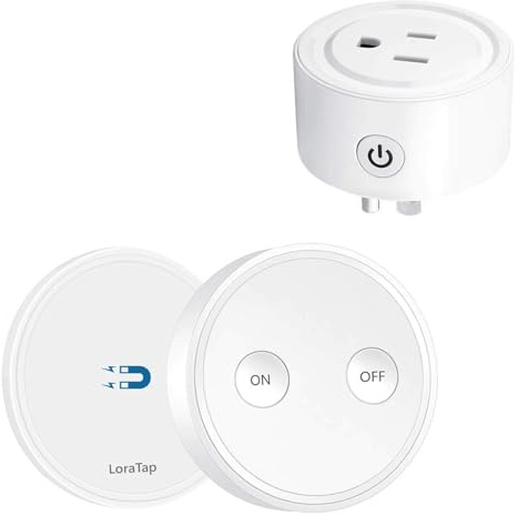 LoraTap Mini Remote Control Outlet Plug Adapter, 656ft Range Wireless Light Switch for Household Appliances, No Hub Required, 10A/1100W, White