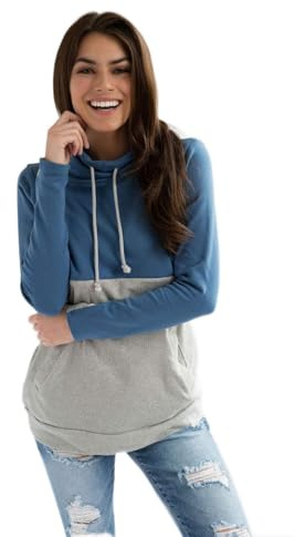 Nursing Sweatshirt With Pockets -Hidden Zipper- Colorblock Blue/Gray (M)