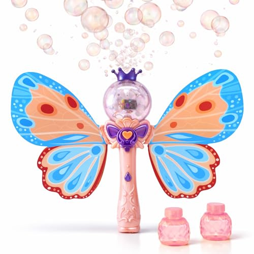 AMATOYS – Máquina de Burbujas para Niñas con Música y Luces – Varita de Burbujas Automatica – Juguete Ideal para Interior, Exterior, Cumpleaños y Navidad (Rosa)