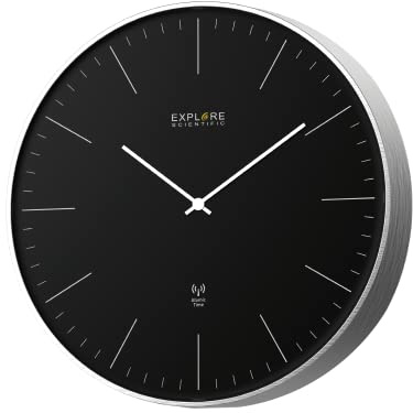 Explore Scientific RAC1001 Orologio a Parete diametro 25cm, Radiocomandato, Movimento Preciso, Non Necessita di Regolazione, Design Contemporaneo, Senza Numeri, Metallo, Nero