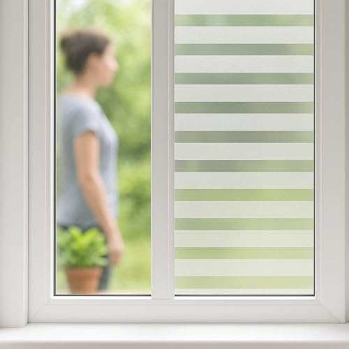 ForenTex Vinilo Blanco para Ventanas 45x100 cm sin Adhesivo – Lámina Translúcida Opaca con Rayas Decorativas, Protección de Privacidad para Baño, Ducha y Cocina