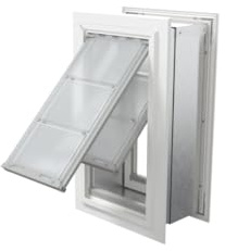 Endura Flap Double Flap Pet Door for Thick Walls | Deep Wall Design up to 13 Thick | Insulating Dual-Layer Flap & Durable Aluminum Frame | Includes Locking Cover | White, Medium, Double Flap