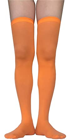 AUSUAYA Women Nylon Opaque Thigh High Christmas Stockings, School Girl Sheer Over Knee Silk Socks For Cosplay Party GB-NL-W3 (Orange)