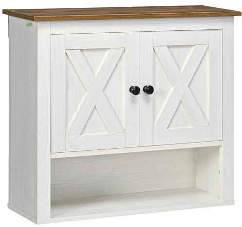 kleankin Armario de Pared para Baño Mueble de Baño Colgar con 2 Puertas y Estantes de Almacenamiento para Cocina Entrada Pasillo 60x19,5x52,5 cm Blanco