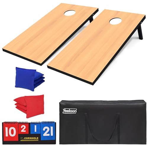Yeeloon Cornhole Set, Regulation Size Cornhole Boards with 8 Bean Bags and Carrying Case, 4 ft x 2 ft Corn Hole Outdoor Game Toss Board for Adults Outside Activities