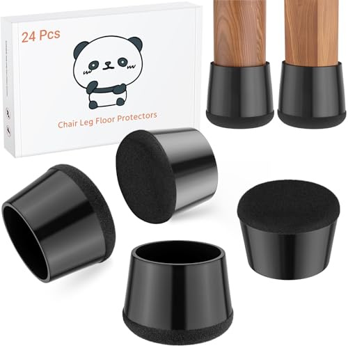 24 PCS Silicone Chair Leg Floor Protectors Medium Fit (1-1.2) Rubber Felt Furniture Pads Chair Legs Caps/Covers for Hardwood Floors, Tile from Scratches & Reduce Noise - Round, Black