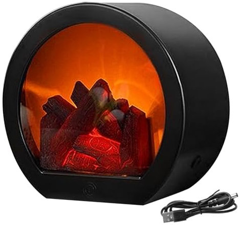 Tadoiooy Mini Chimenea, Chimenea De Escritorio, Chimenea Eléctrica Sin Llama Realista Linterna De Chimenea LED USB/Alimentado por Batería Mesa Eléctrica Quemador De Leña Efecto Fuego