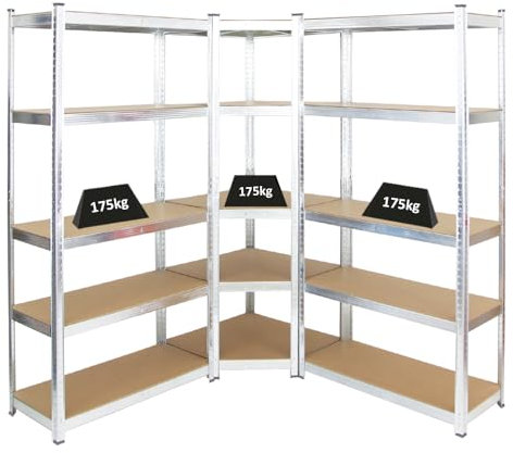 PROREGAL Mega Deal Eckregal Ragnar 1x: 180x70x40cm | 2X: 180x90x40cm Verzinkt Fachlast 175kg, Kellerregal, Steckregal, Garagenregal, Lagerregal