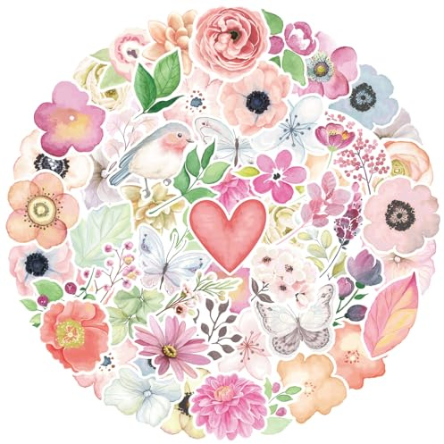 Blommor klistermärken set 50 stycken, graffiti, vattentät vinyl, blomklistermärken för bärbar dator, vattenflaska, resväska, mobilskal, iPad, dagbok, scrapbook, barn ungdomar