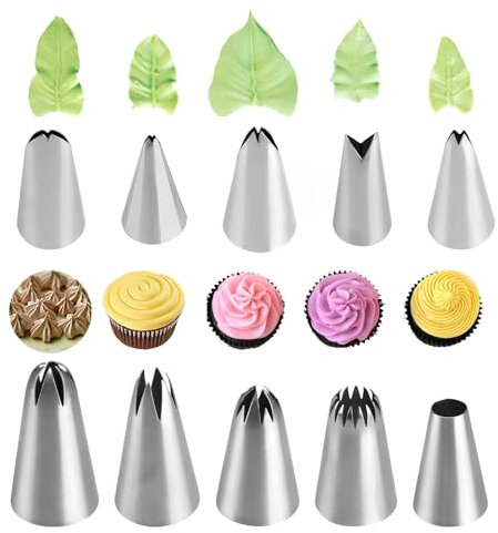 MYLERCT Confezione da 10 Bocchette Sac a Poche, Grandi in Acciaio Inox Torta Fiore Bocchette, Beccucci Sac a Poche Grandi per Dessert Delicati, Cupcake e Biscotti