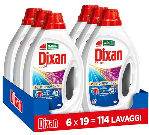 Dixan Liquido Color Detersivo Lavatrice (6 confezioni da 19 Lavaggi), Detersivo liquido lavatrice per colori vivaci, pulizia profonda del bucato e freschezza igienica per la lavatrice