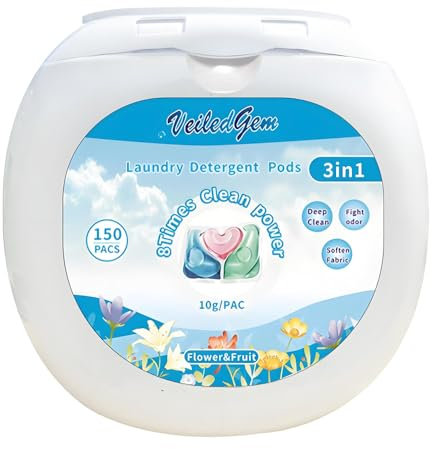 Waschmittelkapseln, Blumenduft (150 Waschladungen), 8x konzentrierte pflanzliche Enzymformel, Tiefenreinigung, Duftausstrahlung, macht Kleidung weich und glatt, mit drei Effekten in einem