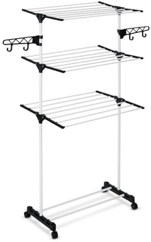 Massido Wäscheständer Turm Mit Rollen Ausziehbar Platzsparend Wäscheturm Wäscheflügeltrockner Wäschetrockner Ständer Stabiler Standtrockner Trockenfläche 15 M Delia 156 x 58,5 x 76 cm