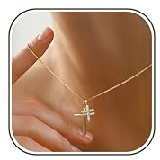 Dochais Collier Croix pour Femmes, 14K Chaîne Argent/Or Femmes pour Dames, Collier Croix en Oro avec Pendentif Argent/Or Bijoux de Mode Femmes Cadeau