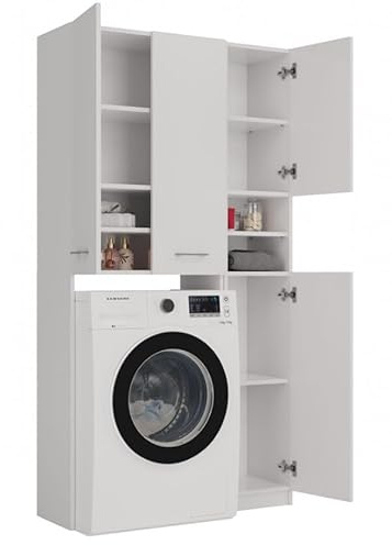 BDW - Set di mobili da bagno - Scaffale e mobile per lavatrice senza ripiano - 180x96x30 cm - Spazioso set da bagno, in robusto pannello laminato - Bianco