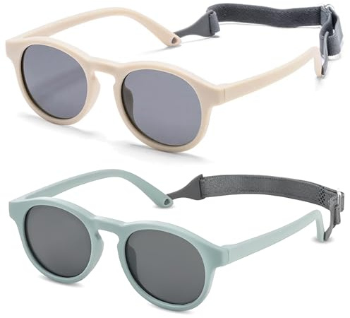 Vyanveo 2 Paires Lunette de Soleil Bebe Enfant UV400 Polarisée Lunette Soleil Bebe Enfant avec Cadre Flexible pour 0-48 Mois, Garçons et Filles